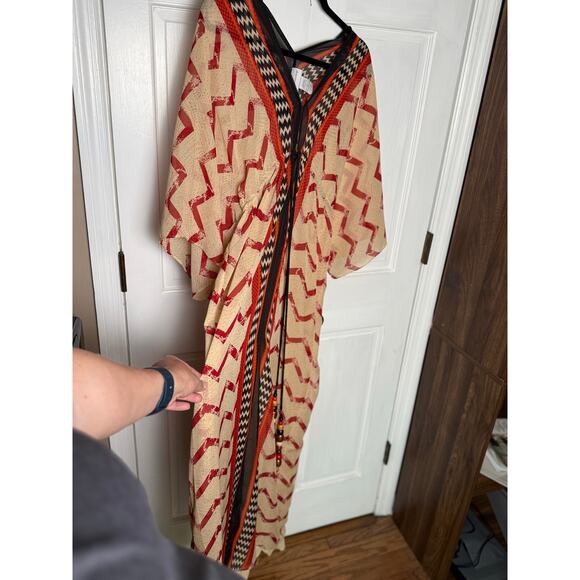 Soft Surroundings Caftan Dress Size LG Boho Maxi Embroidered Kimono Sleeve - Picture 2 of 6